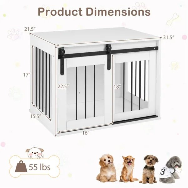 31.5" Dog Crate Furniture With Sliding Barn Door, Wooden Dog Kennel End Table For Indoor Use - White - Image 5