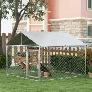 6.6 x 6.6 x 4.9 Dog Kennel Outdoor for Small Medium Dogs with Waterproof Roof, Silver
