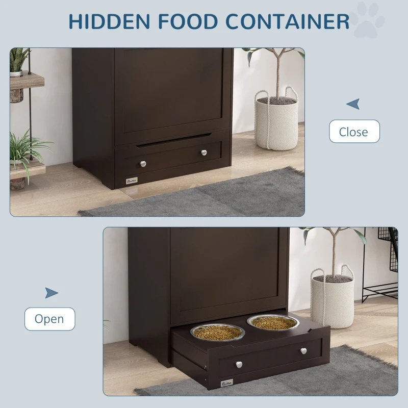 Pet Feeder Station Storage Cabinet, Dog Food Storage Container With Dog Raised Bowls, Watering Supplies, Gray - Image 3