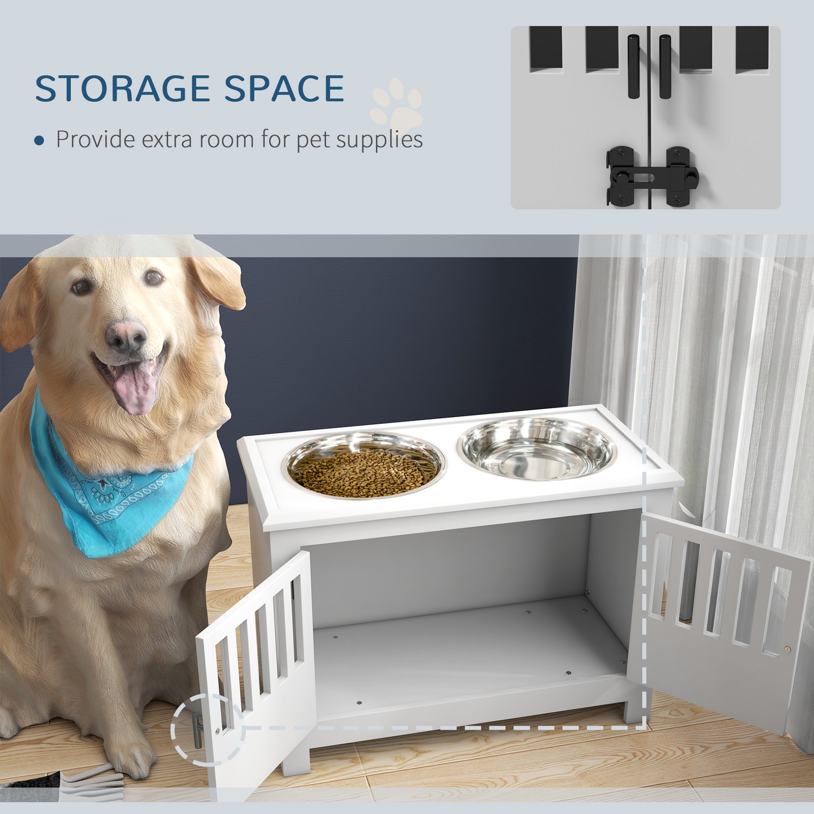 Dog Food Storage Cabinet with Bowls & Dog Feeding Station, White - Image 5