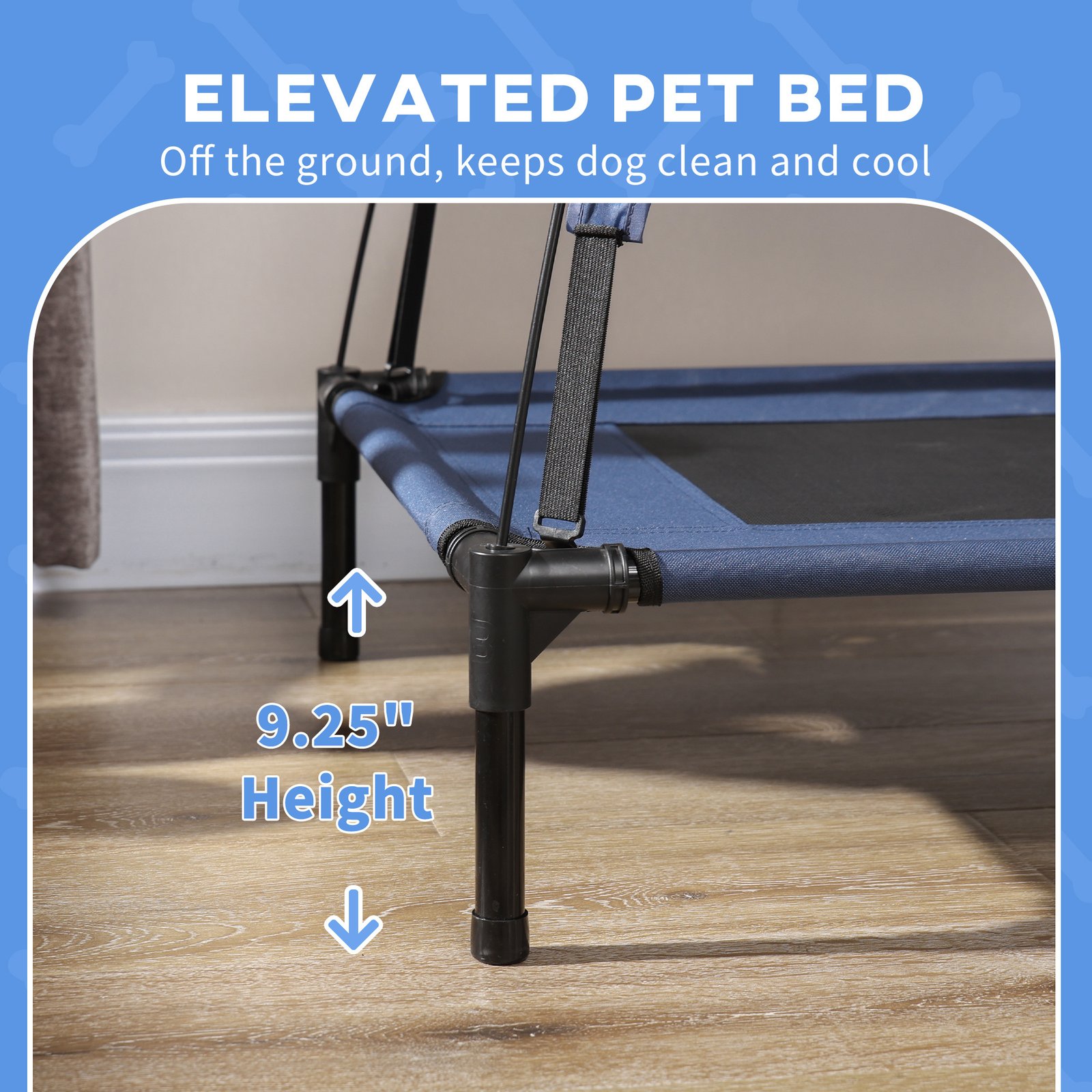 48" x 36" Elevated Portable Dog Cot Cooling Pet Bed with UV Protection Canopy Shade, Dark Blue - Image 7