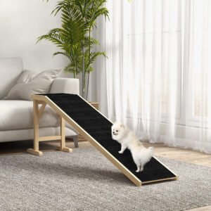 Dog Ramp for Bed, Pet Ramp for Dogs with Non-Slip Carpet and Top Platform, 74" x 16" x 25", Natural