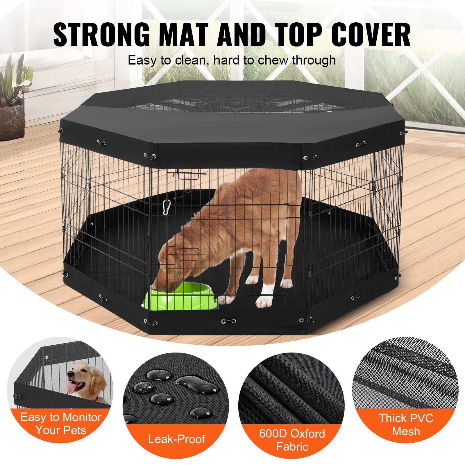 Dog Playpen 8 Panels Foldable Metal Dog Exercise Pen With Pad Cover 30"H - Image 4