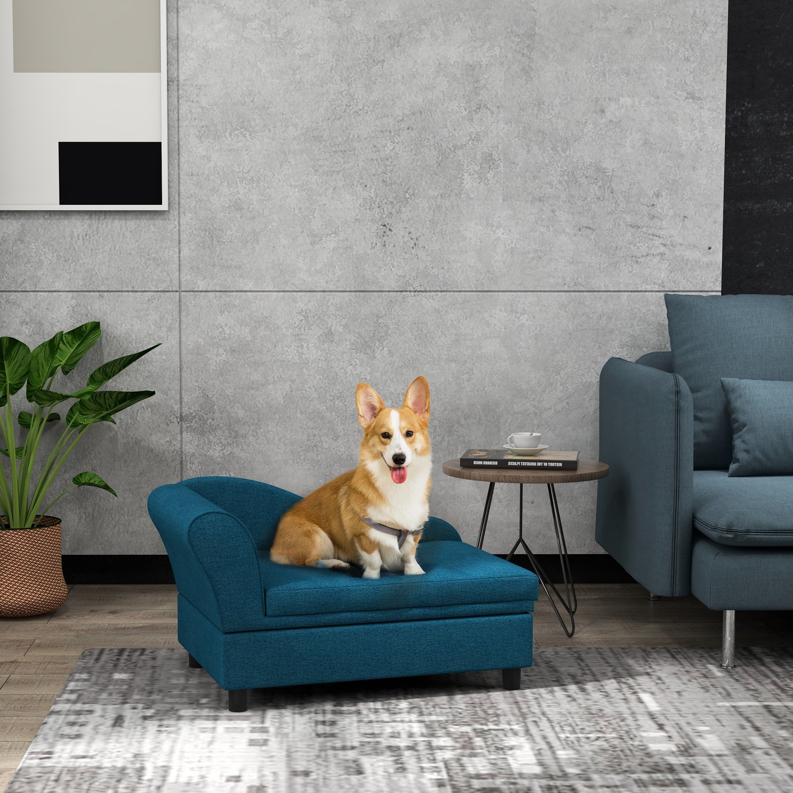 Pet Sofa Dog Sofa for Small Dogs with Storage, Dark Blue - Image 2