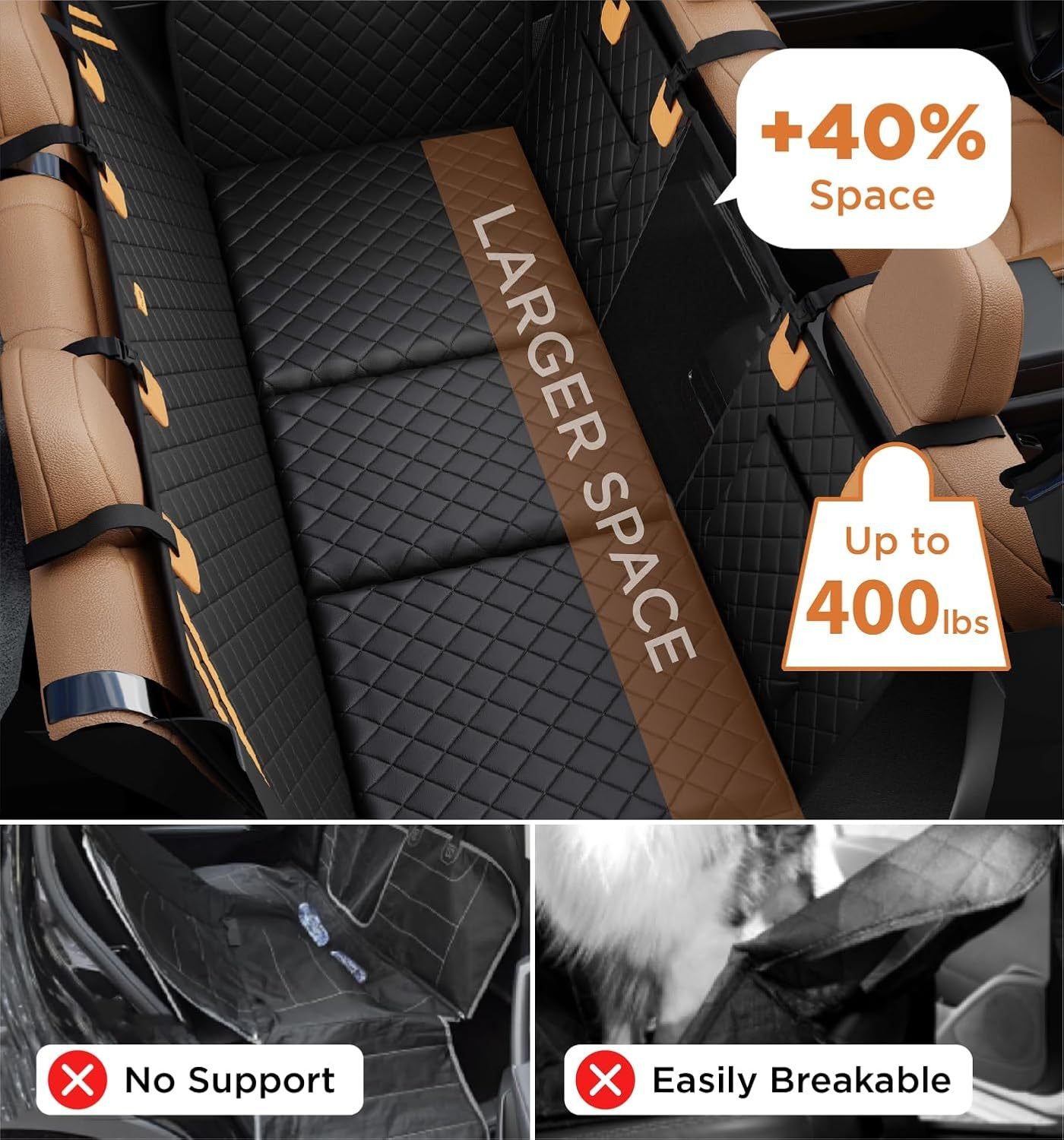 Made4Pets Pet Dog Car Back Seat Cover Back Seat Extension Pad Can Bear 400 Pounds Waterproof And Non-slip Dog Car Hammock Eight-layer Hard Bottom With PE Foam Easy To Install And Clean - Image 4