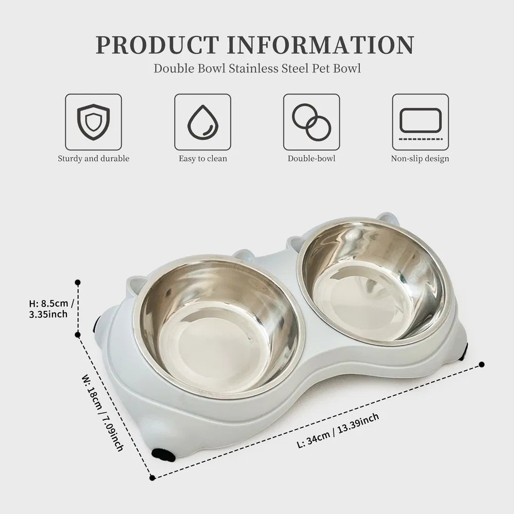 Macaron Pink-Dual Stainless Steel Pet Bowls, 600ml Each, Non-Slip, Dishwasher Safe For Small-Medium Pets - Image 6