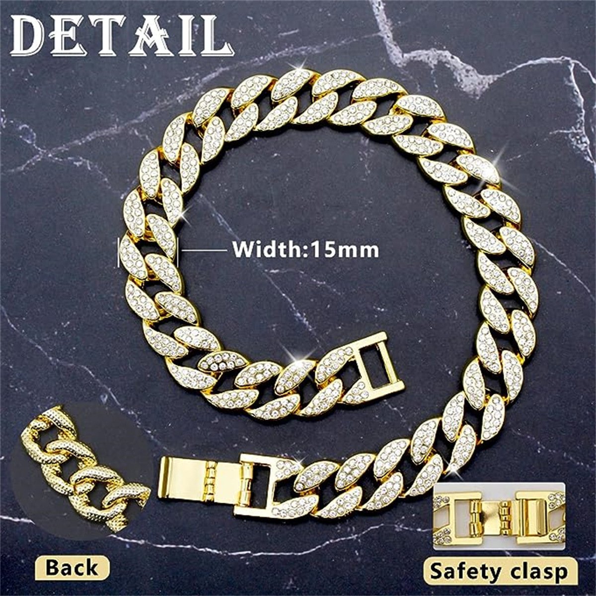 Pet Dog Collar Necklace With Diamonds Cuban Link Chain - Image 3