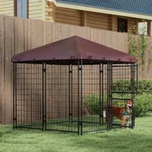 4.6 x 4.6 x 5 Dog Kennel Outdoor with Waterproof Canopy, Large Door