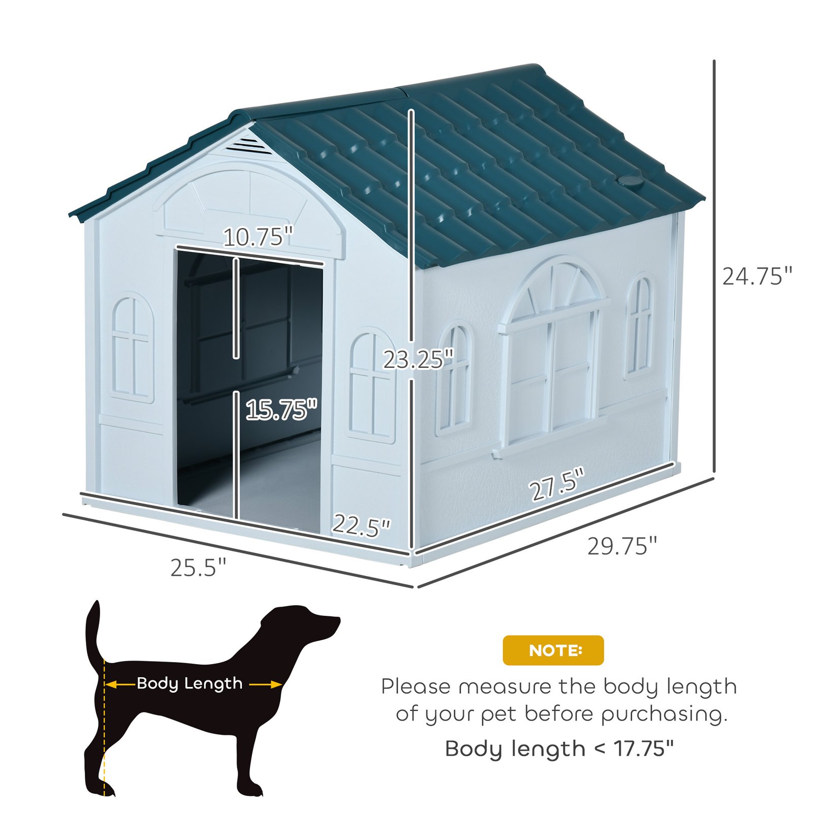 Plastic Dog House for Medium and Small Dogs, Water Resistant Puppy Shelter Indoor Outdoor with Door, Easy to Assemble, Blue - Image 3
