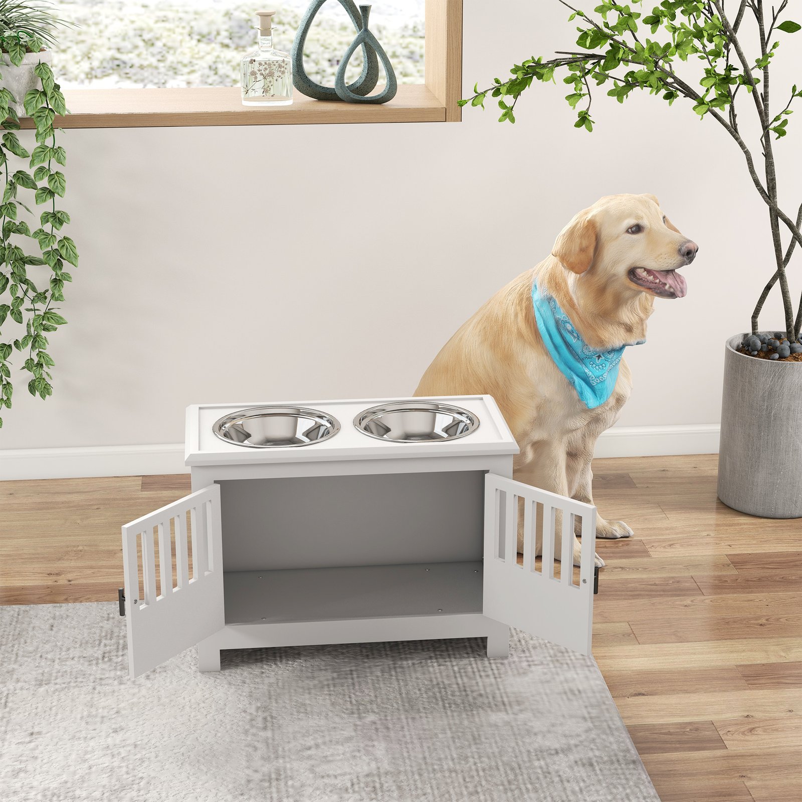 Dog Food Storage Cabinet with Bowls & Dog Feeding Station, White - Image 8
