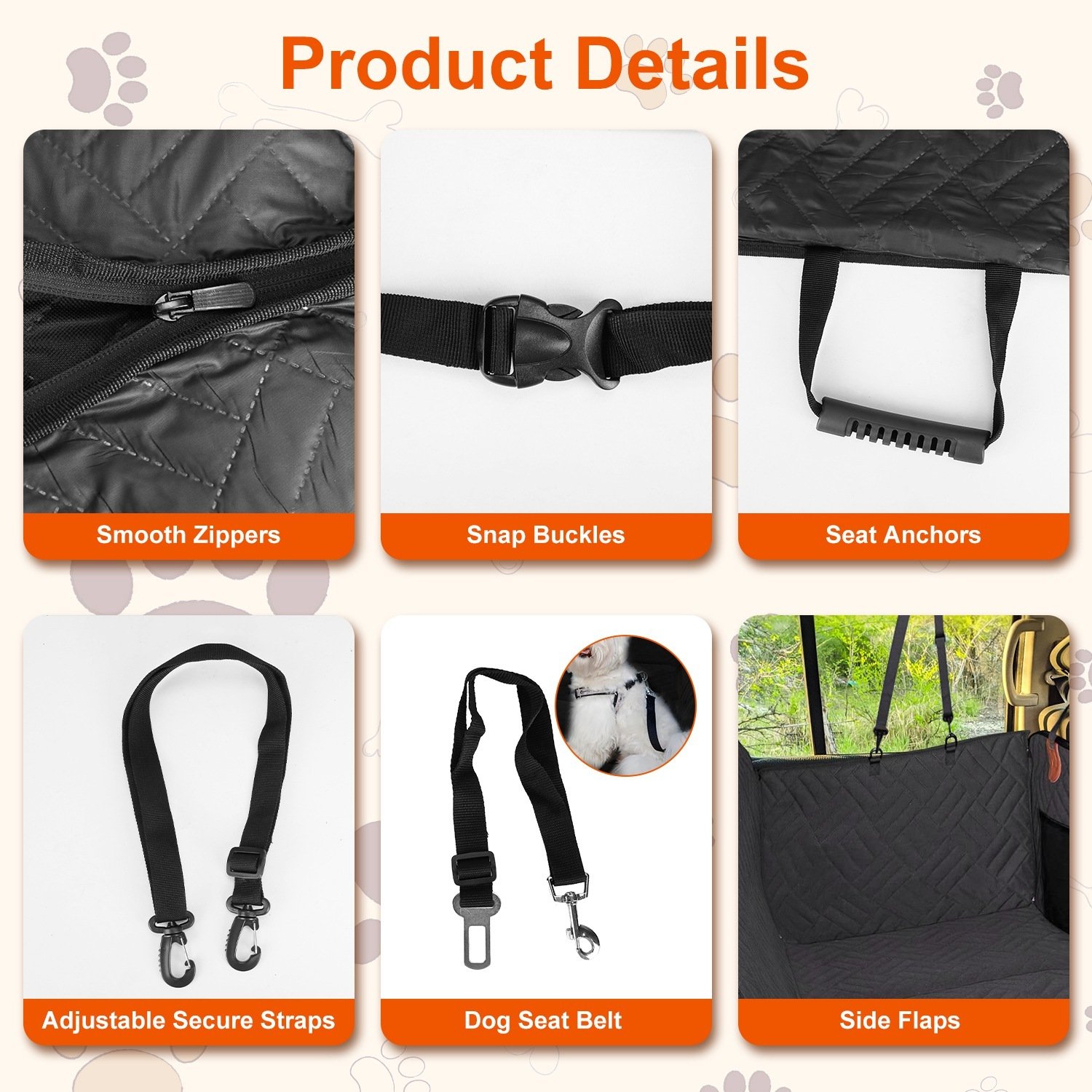 1Pc Dog Car Seat Cover For Back Seat Waterproof Oxford Cloth Seat Cover Hammock Non-Slip Scratchproof Back Seat Extender With Side Flap Mesh Window Storage Bag For Car SUV Truck - Image 4