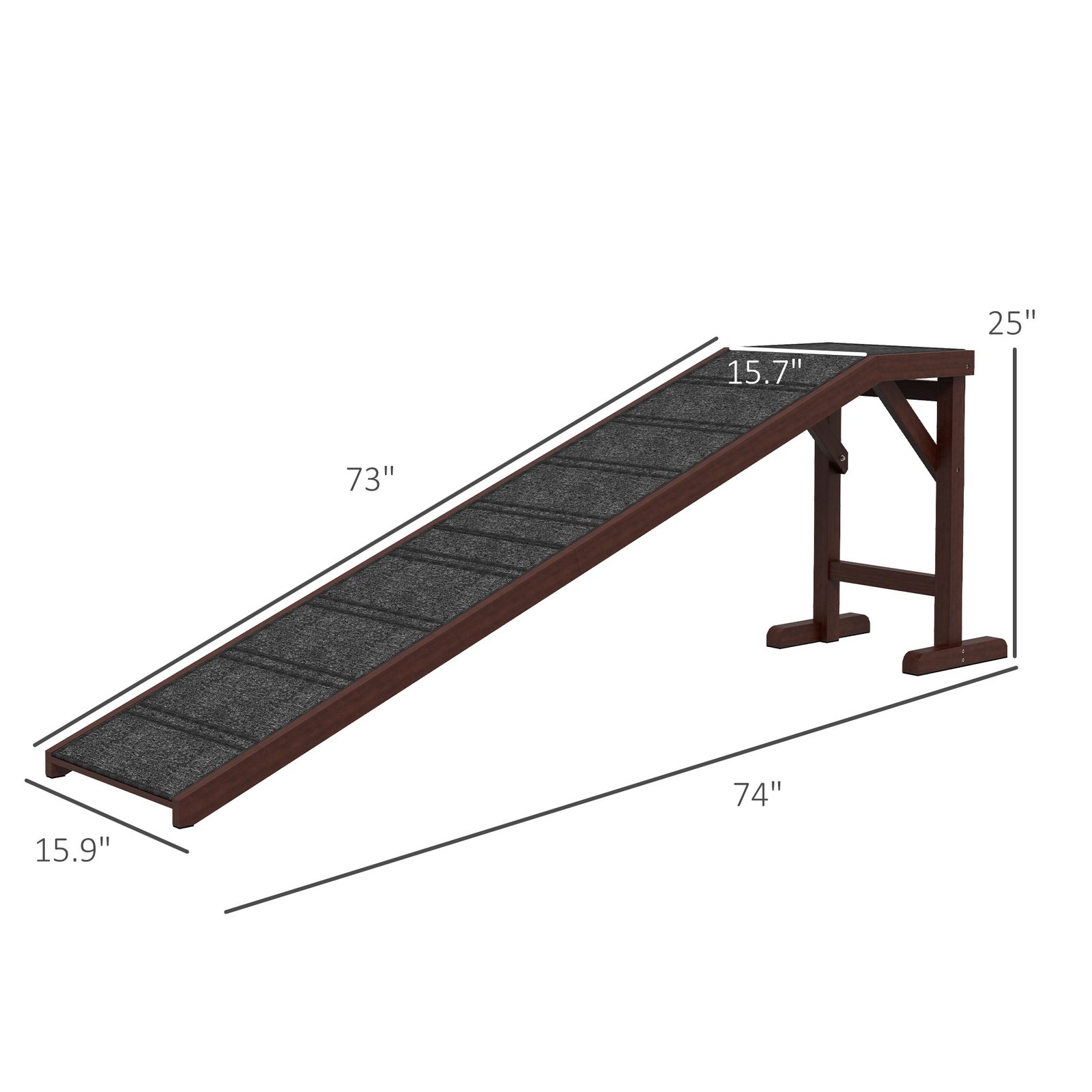 Dog Ramp for Bed, Pet Ramp for Dogs with Non-Slip Carpet and Top Platform, 74" x 16" x 25", Brown - Image 3