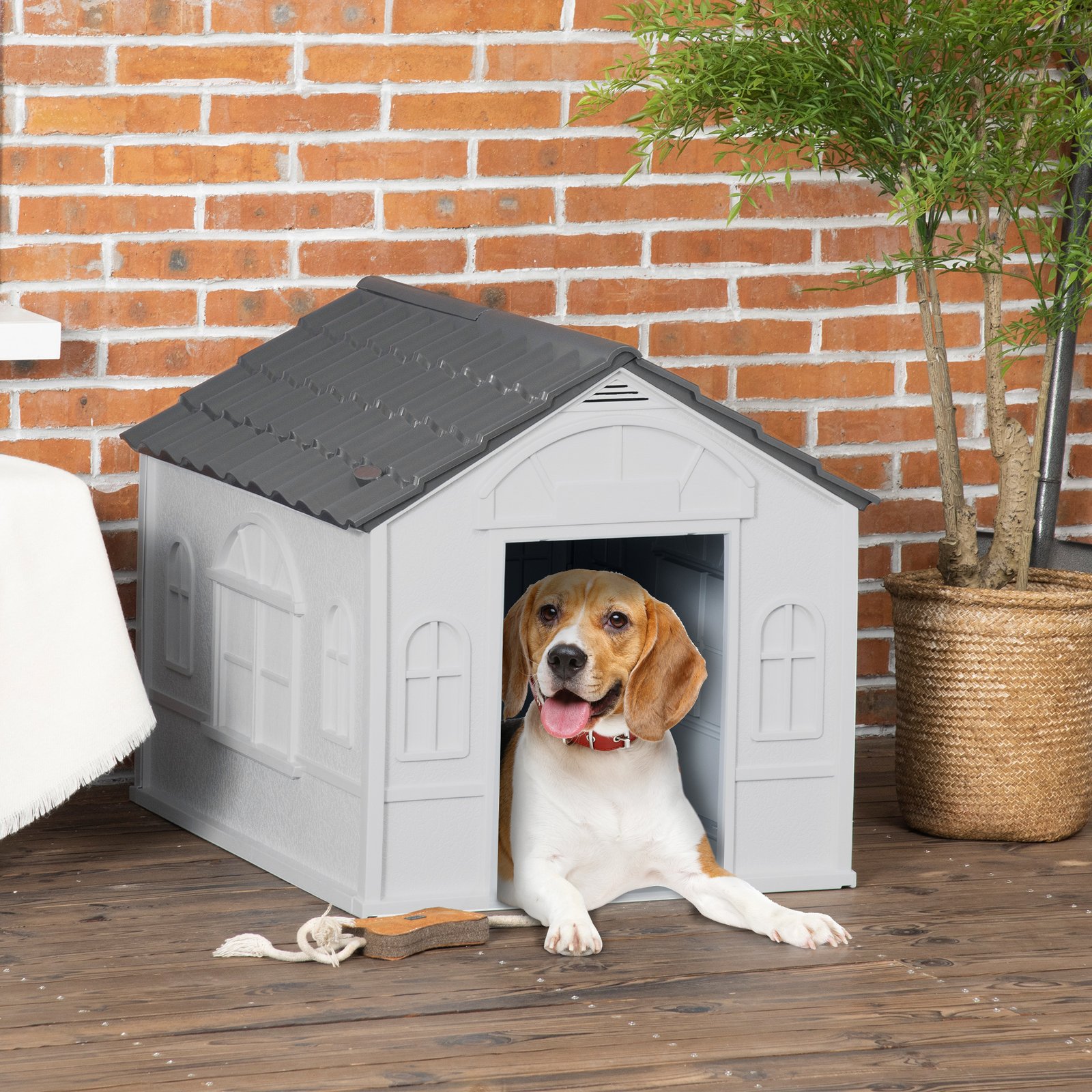 Pet House Water Resistant Puppy Shelter with Door for Indoor Outdoor, Easy to Assemble, for Small/Medium Dogs, Gray - Image 2