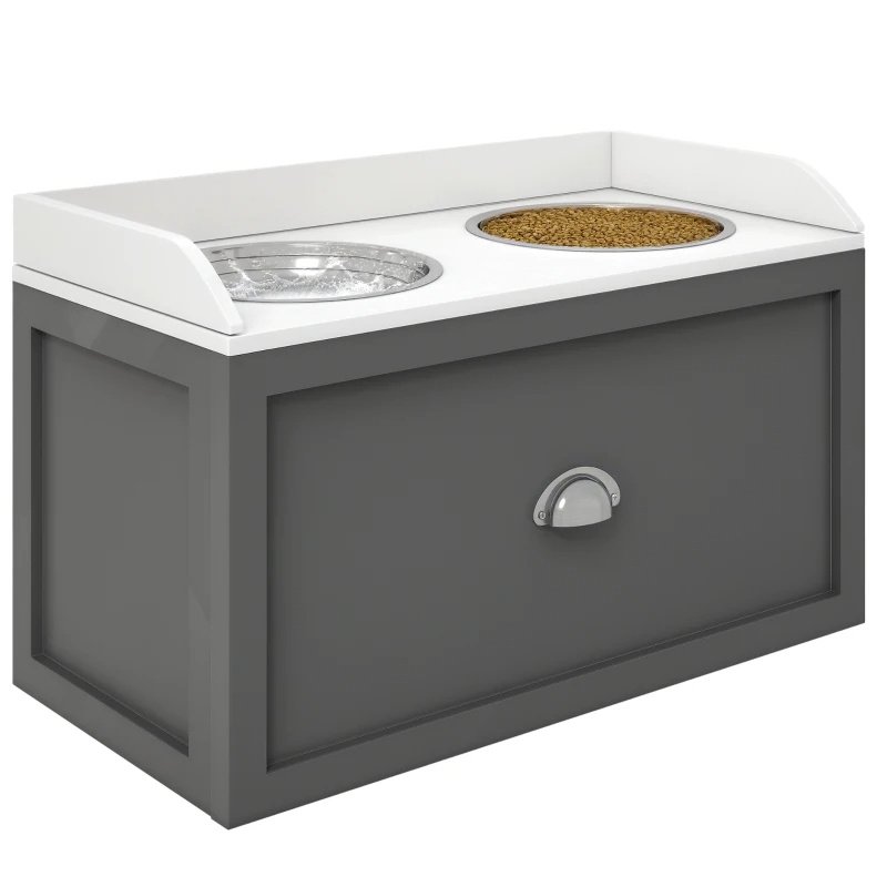 Pet Feeding Station Pet Dish Bowl Set With Storage, 2 Elevated Dog Bowls For Large Sized Dogs, Gray - Image 3