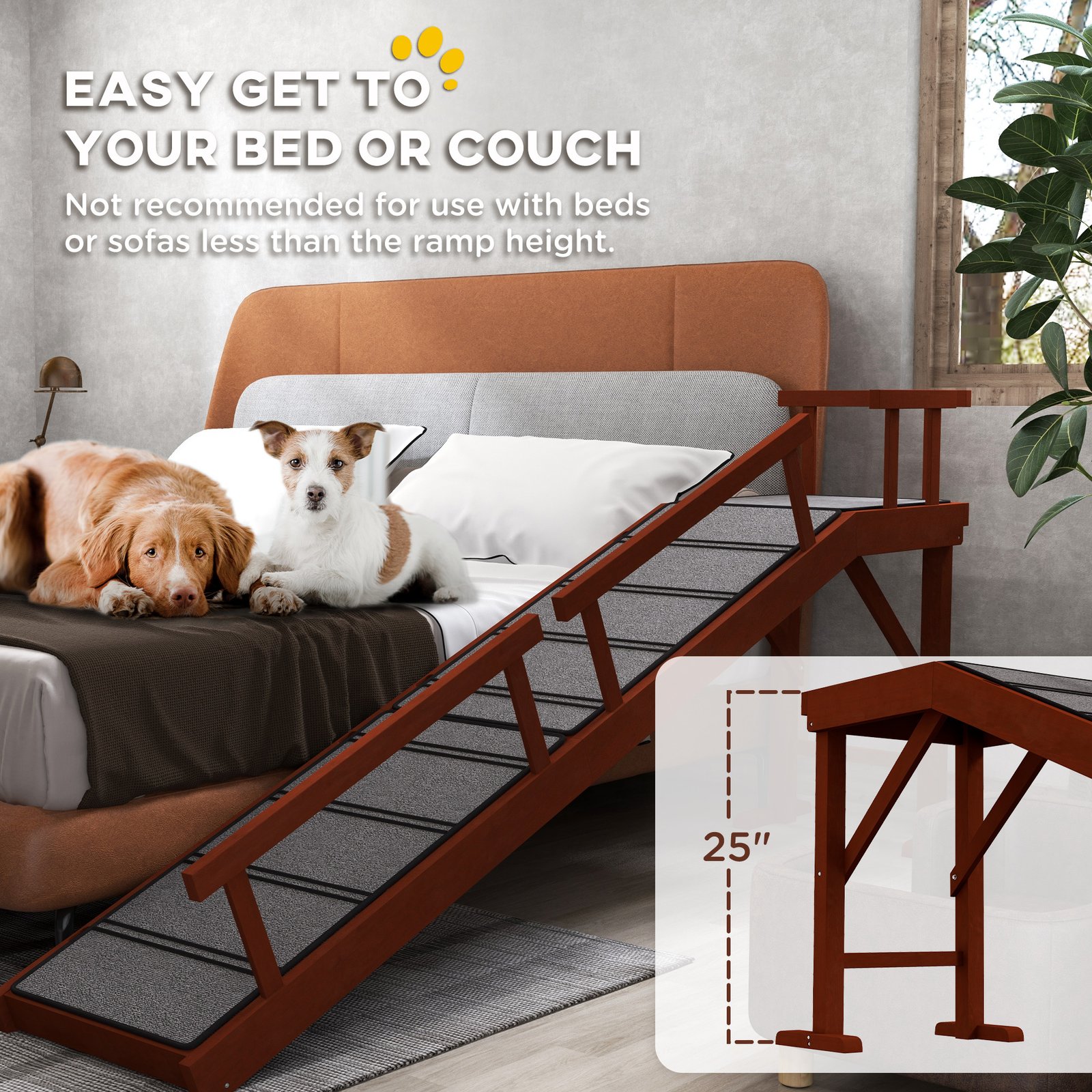 Wooden Dog Ramp with Removable Guardrails, Non-Slip Surface, 73" Long, Brown - Image 6