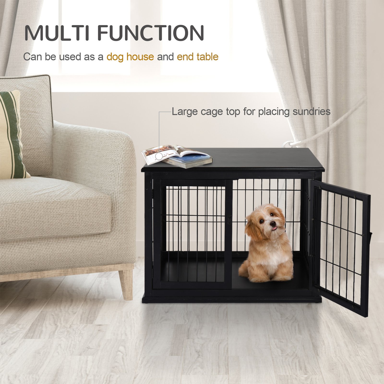 Dog Crate Furniture, 32" Small Dog Cage End Table with 2 Doors, Lockable Door, Puppy Kennel Indoor, Black - Image 5