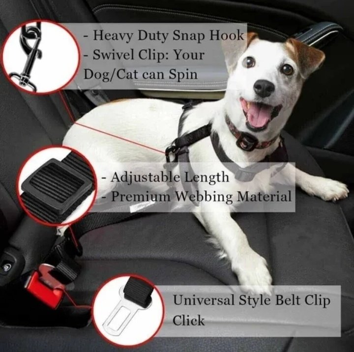 Heavy Duty Nylon Pet Safety Seat Belt Clip Adjustable Dog Vehicle Harness Lead - Image 3
