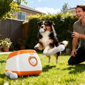 Automatic Dog Ball Launcher with 26-80 FT Distance, Automatic Ball Launcher for Medium and Large Dogs, Orange