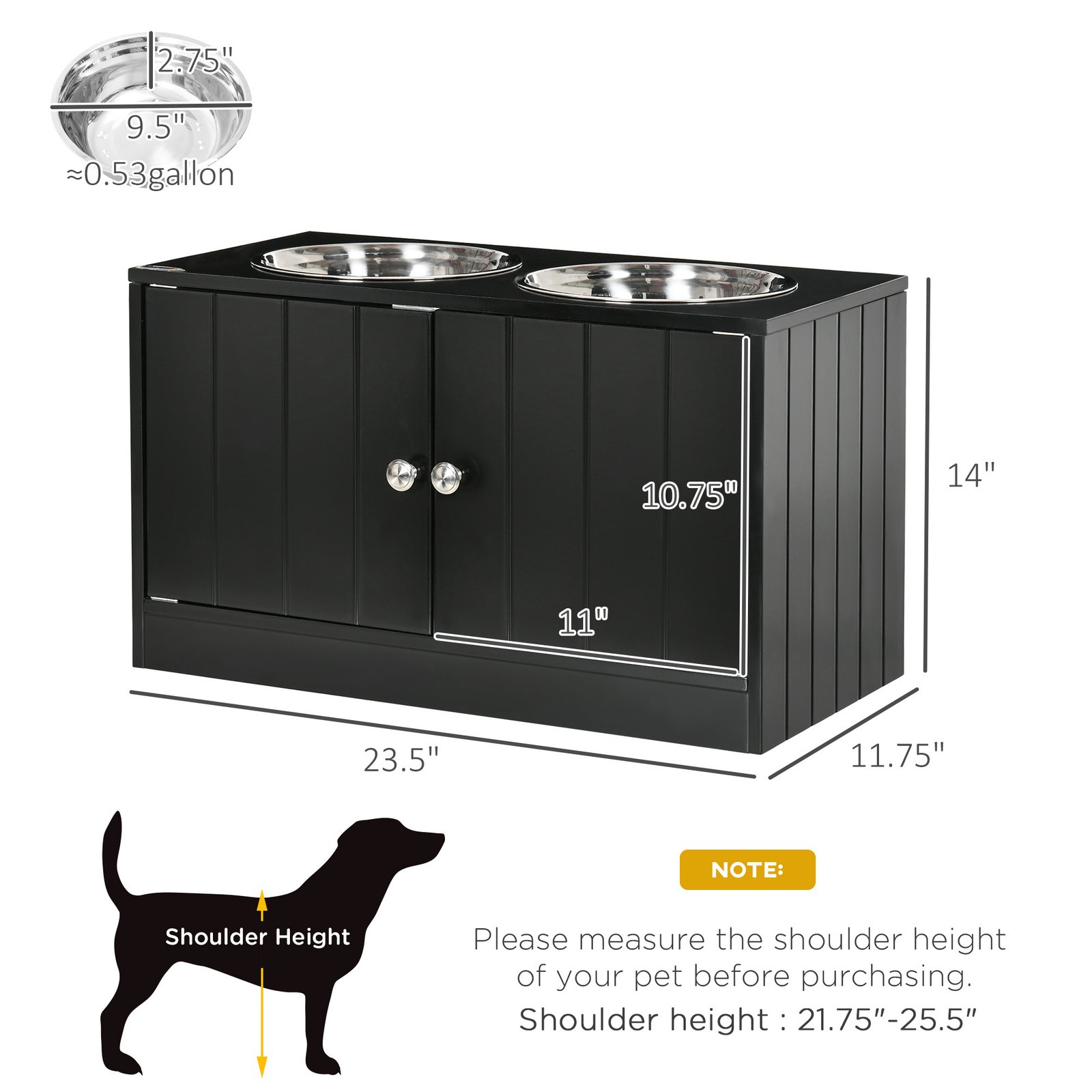 Large Elevated Dog Bowls with Storage Cabinet Containing Large 44L Capacity, Raised Dog Bowl Stand Pet Food Bowl Pet Feeding Station, Black - Image 3