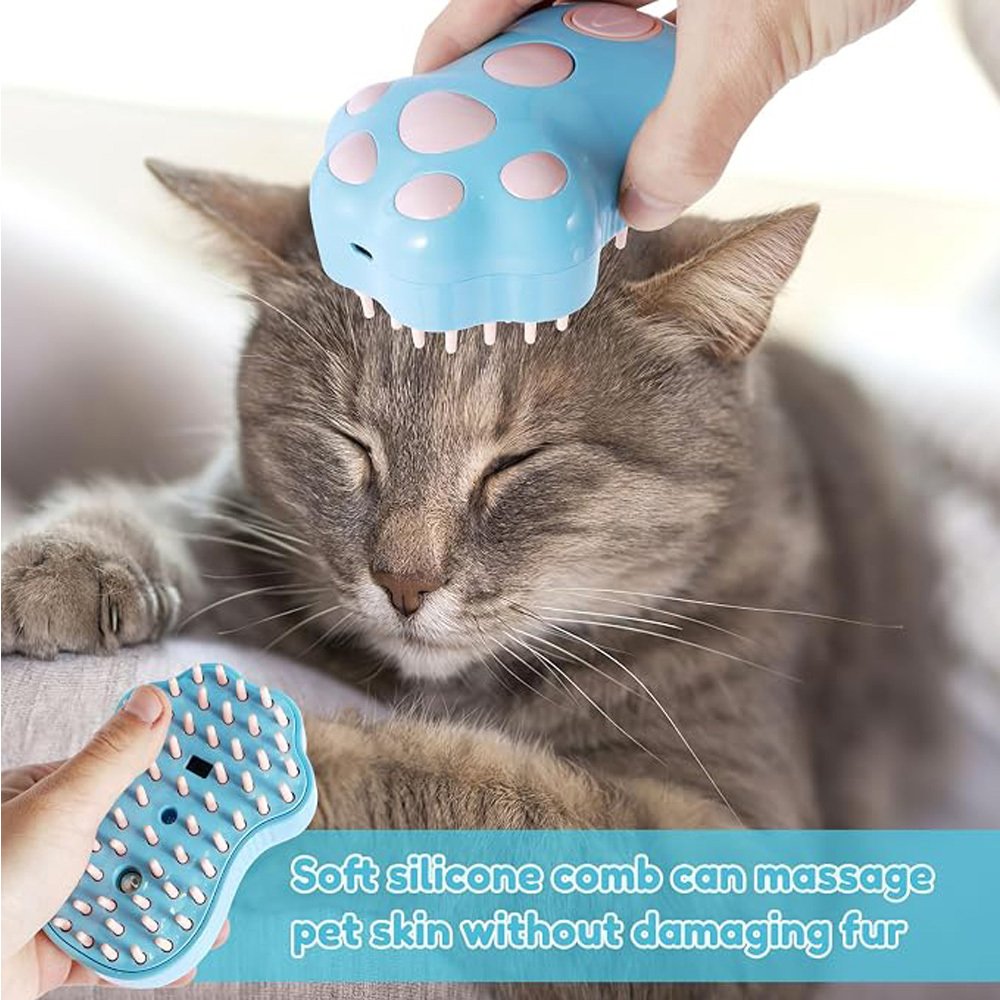 Rechargeable Steam Cat Brush, Cute Paw Shape Pet Steamer Grooming Brush With Soft Silicone Teeth For Dog Cat Massage, Shedding & Hair Removal - Image 3