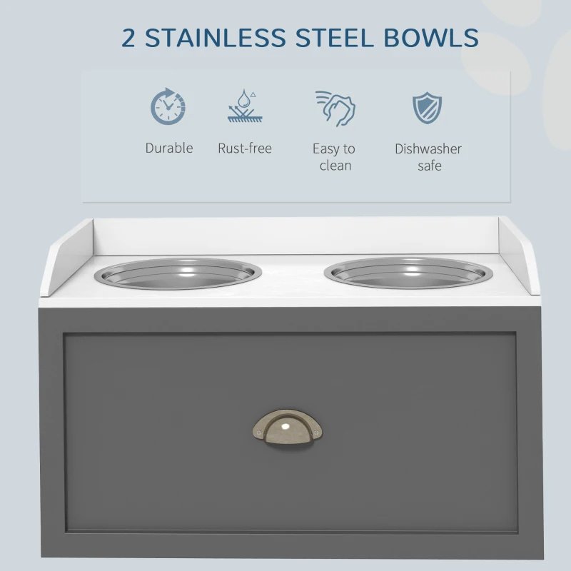 Pet Feeding Station Pet Dish Bowl Set With Storage, 2 Elevated Dog Bowls For Large Sized Dogs, Gray - Image 8