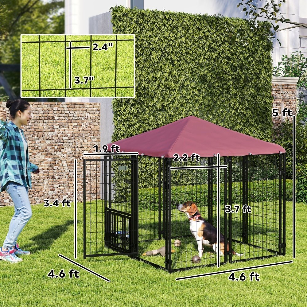 Welded Wire Outdoor Dog Kennel With 360 Rotating & 4 Levels Adjustable Bowls, Waterproof Cover, 4.6 X 4.6 X 5 - Image 5