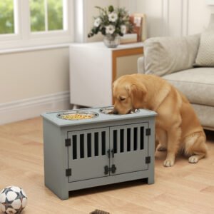 Dog Food Storage Cabinet with Bowls & Dog Feeding Station, Gray