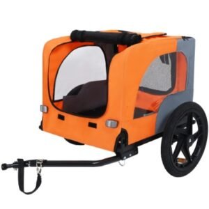 Outdoor Heavy Duty Collapsible Pet Bike Trailer With 16-Inch All Terrain Wheels & Universal Hitch Foldable Dog Cargo Carrier Cart For Bicycles