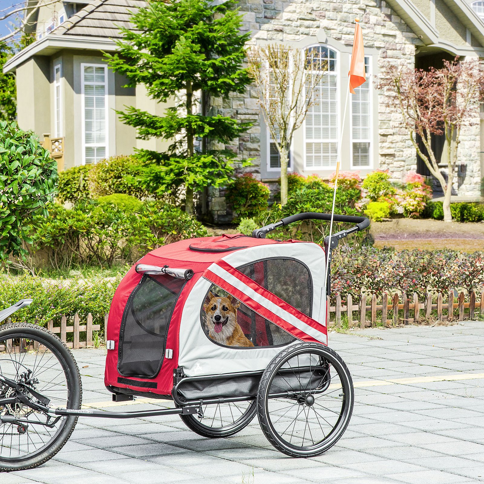 2-in-1 Pet Bike Trailer for Small Medium Dogs, Road-Visibility Dog Stroller Bicycle Carrier, Weather-Strong Bike Wagon Trailer Sidecar Attachment, Red - Image 2