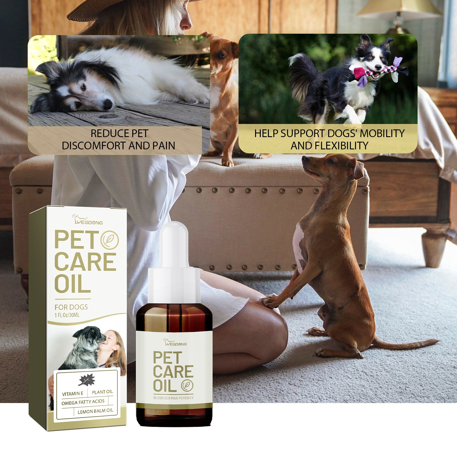 Dog Pet Care Oil With Lemon Balm Oil Fatty Acids, Joint & Muscle Relief Supplement Oil For Canine Mobility Support - Image 2