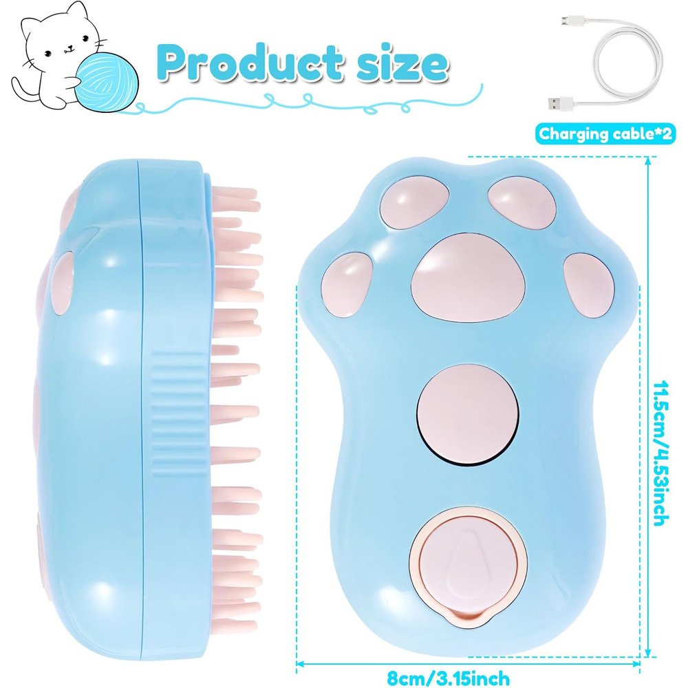 Rechargeable Steam Cat Brush, Cute Paw Shape Pet Steamer Grooming Brush With Soft Silicone Teeth For Dog Cat Massage, Shedding & Hair Removal - Image 2