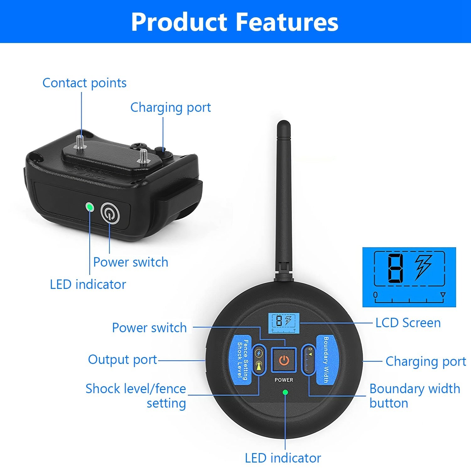 1Set Wireless Electric Dog Fence Pet Shock Boundary Containment System Electric Training Collar For Small Medium Large Dogs - Image 5