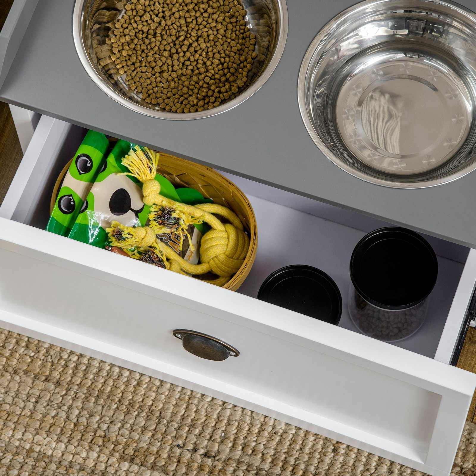 Pet Feeding Station Pet Dish Bowl Set with Storage, 2 Elevated Dog Bowls for Large Sized Dogs, White - Image 8