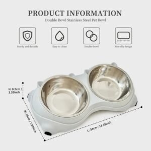 Macaron Pink-Dual Stainless Steel Pet Bowls, 600ml Each, Non-Slip, Dishwasher Safe For Small-Medium Pets