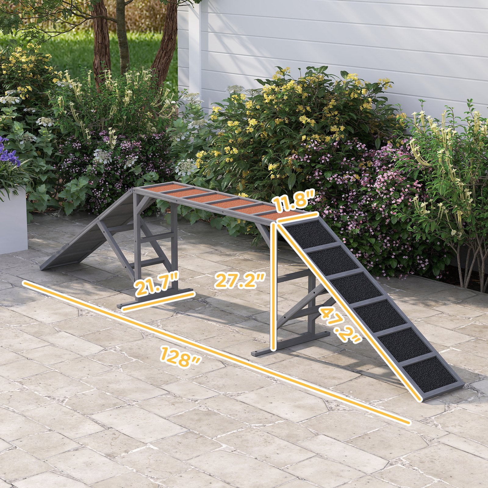 Dog Agility Equipment Ramp With Safety Bar, Non-slip Surface, For Walk And Pause Training, Gray - Image 6