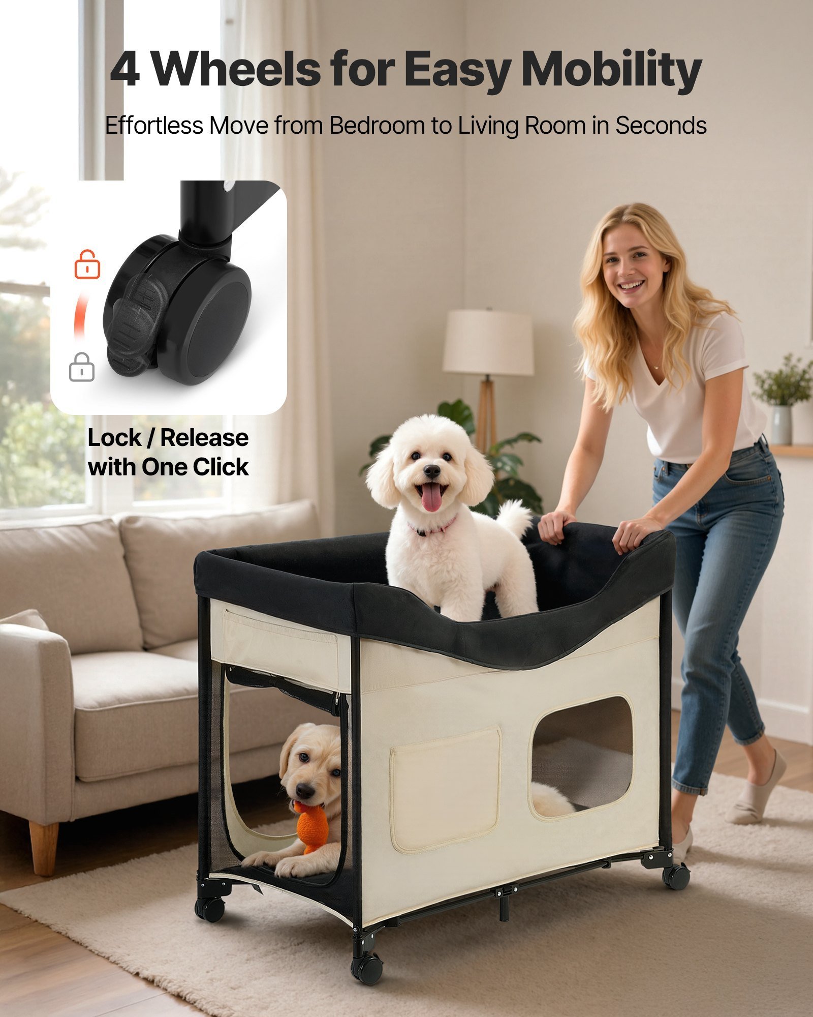 Elevated Lounge Pet Bed Foldable Bunk Dog Bed With Wheels & Side Bags L - Image 5