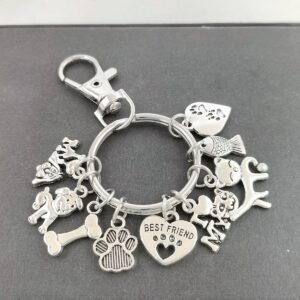 Dog Bones Cat Fish Footprints Dog's Paw Best Friend Pet Key Ring