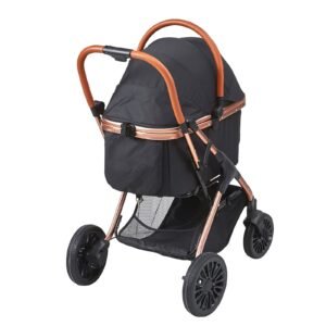 Pet Stroller, 4 Wheels Dog Stroller Rotate With Brakes, 66 Lbs Weight Capacity, Puppy Stroller With Detachable Carrier, Storage Basket And Pet Pad, For Small To Medium Sized Dogs, Black
