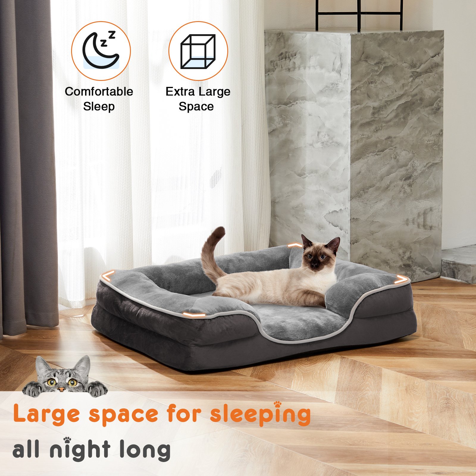 Memory Foam Pet Bed For Small Dogs & Cats With Washable Removable Cover Non-Slip Base Waterproof Liner - Image 7