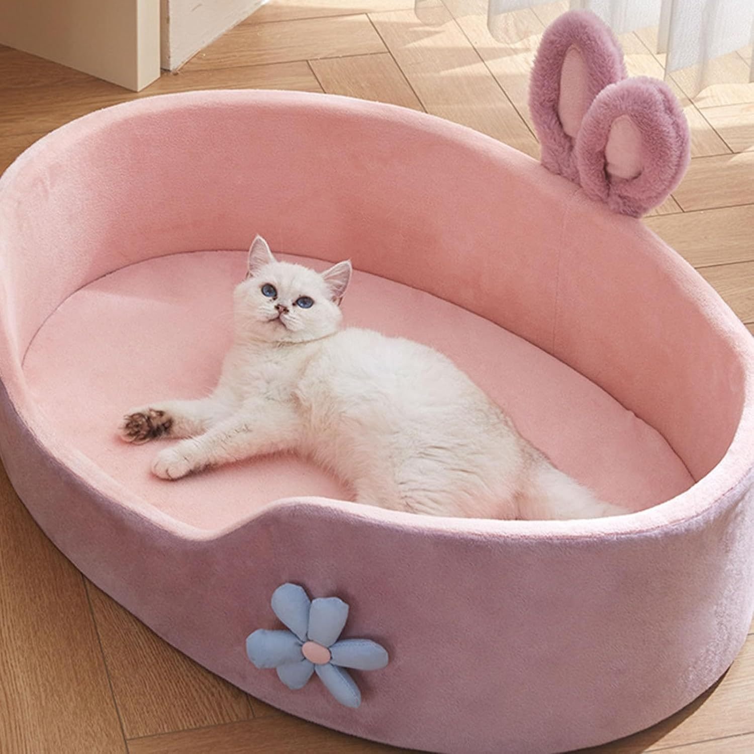 Cute Princess Dog Bed Pink Pet Bed Detachable Washable Dog Sleeping Bed Rabbit Ear Calming Dog And Cat Bed Soft Comfortable Warm Cat Bed For Small Medium Sized Breed Four Seasons - Image 2