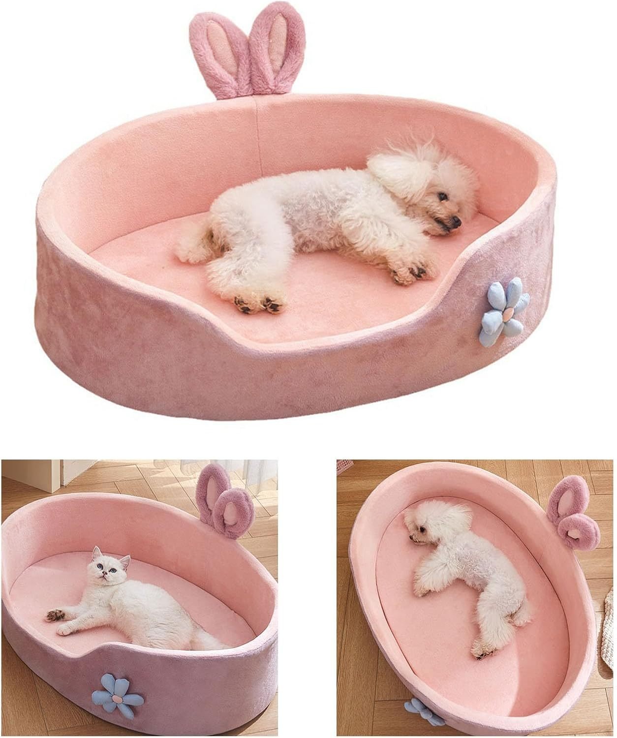 Cute Princess Dog Bed Pink Pet Bed Detachable Washable Dog Sleeping Bed Rabbit Ear Calming Dog And Cat Bed Soft Comfortable Warm Cat Bed For Small Medium Sized Breed Four Seasons - Image 7
