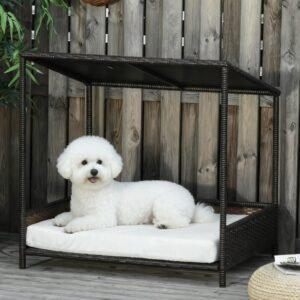 Dog House Raised Rattan Puppy Bed , Brown