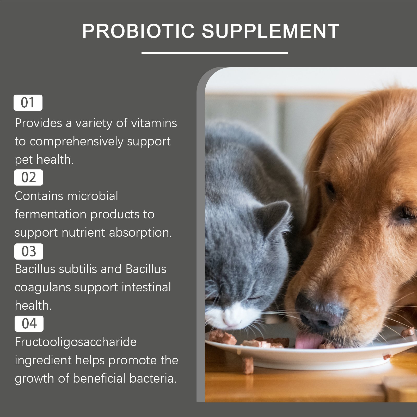 Pet Probiotic Chewable Tablets For Dogs & Cats Digestive Health Support, Immune Booster With Vitamin B2 & Yeast Selenium, 80 Tablets - Image 2