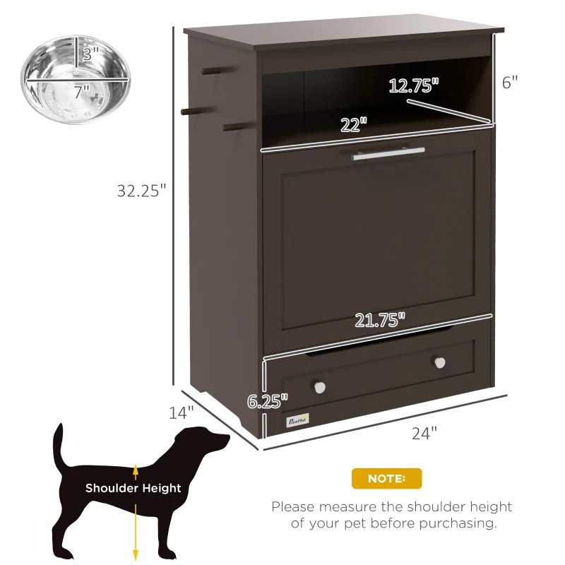 Pet Feeder Station Storage Cabinet, Dog Food Storage Container With Dog Raised Bowls, Watering Supplies, Gray - Image 6