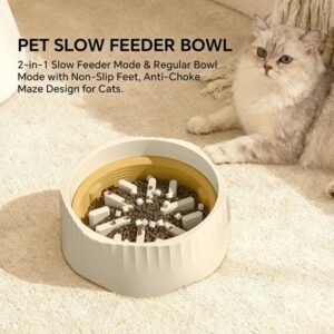 White Dual-purpose Slow Food Bowl, Fast&slow Food Can Be Freely Switched To Adapt To Different Pet Eating Habits, Cross-border Hot Selling Pet Supplies