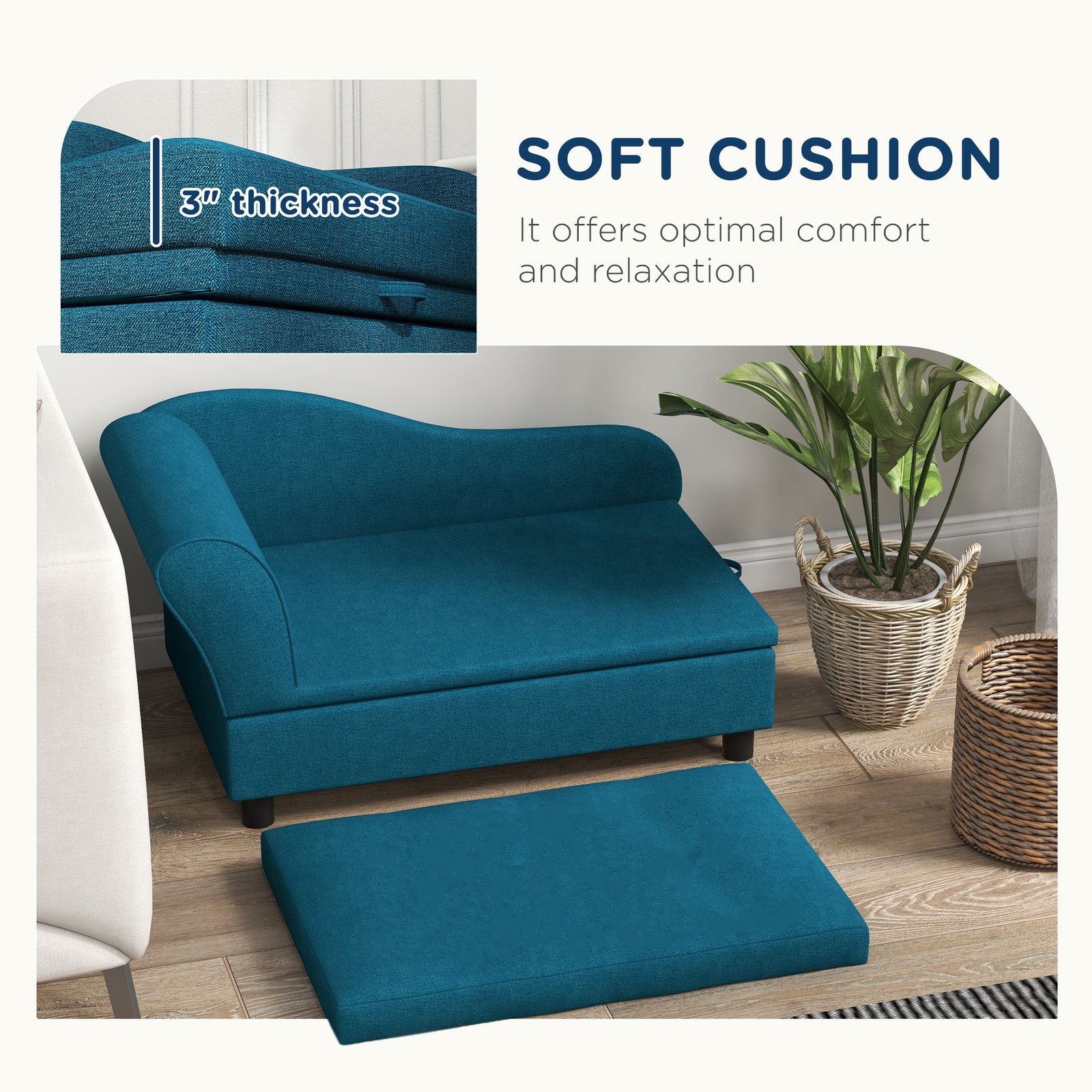 Pet Sofa Dog Sofa for Small Dogs with Storage, Dark Blue - Image 6