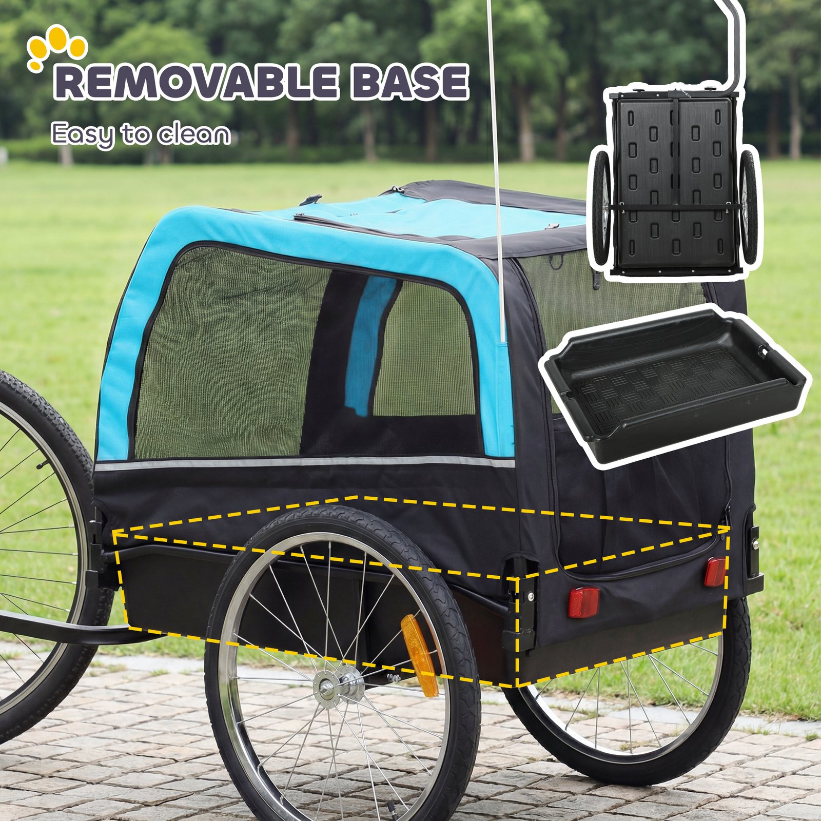 Dog Bike Trailer, Pet Cart Bicycle Carrier with 20" Air Tires, Quick-Release Wheels, Reflectors, Flag - Image 4