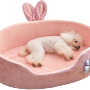 Cute Princess Dog Bed Pink Pet Bed Detachable Washable Dog Sleeping Bed Rabbit Ear Calming Dog And Cat Bed Soft Comfortable Warm Cat Bed For Small Medium Sized Breed Four Seasons