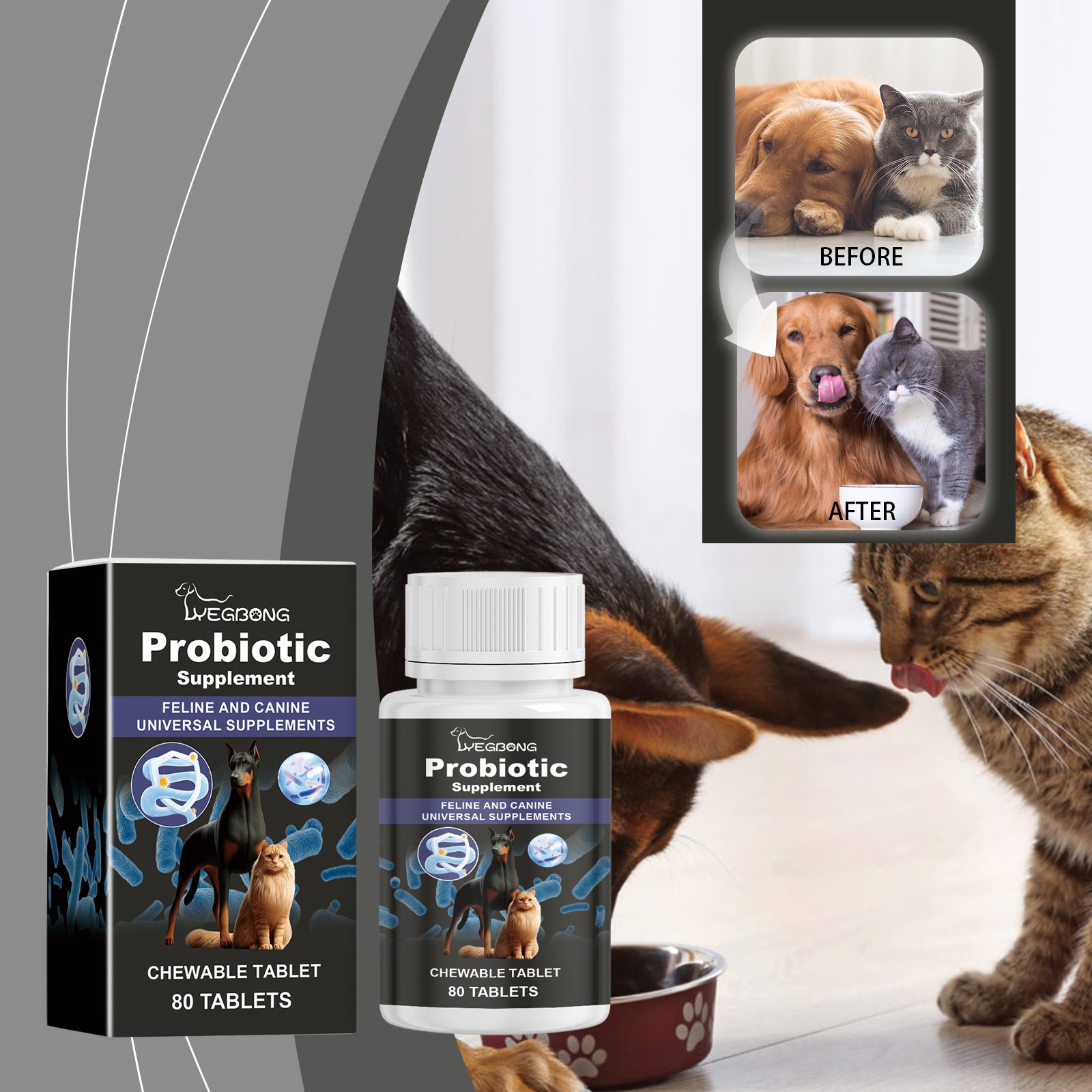 Pet Probiotic Chewable Tablets For Dogs & Cats Digestive Health Support, Immune Booster With Vitamin B2 & Yeast Selenium, 80 Tablets - Image 6