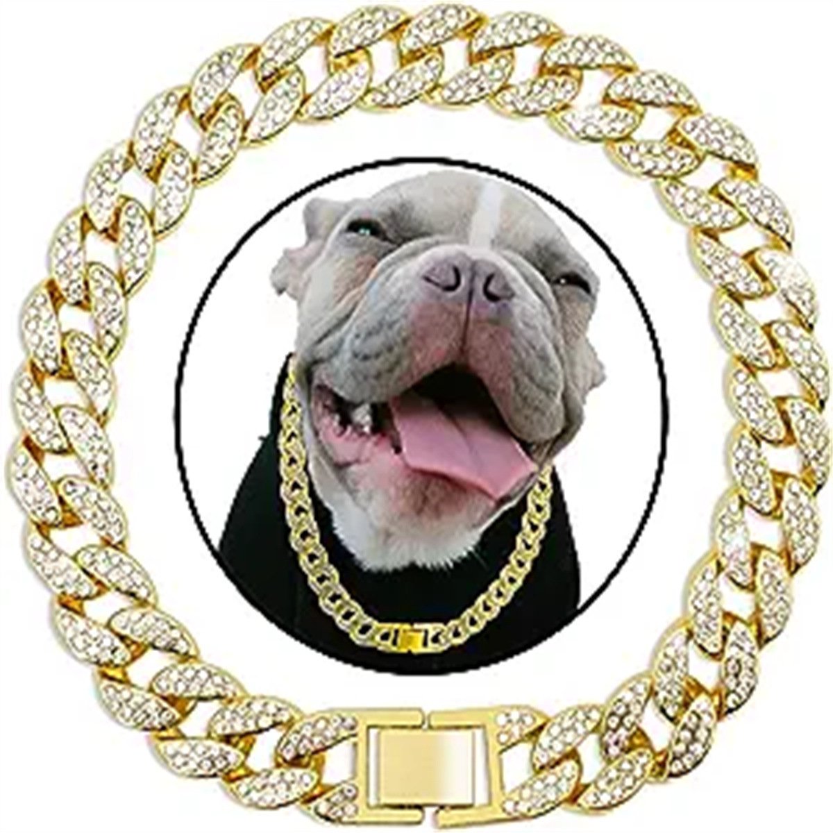 Pet Dog Collar Necklace With Diamonds Cuban Link Chain - Image 2